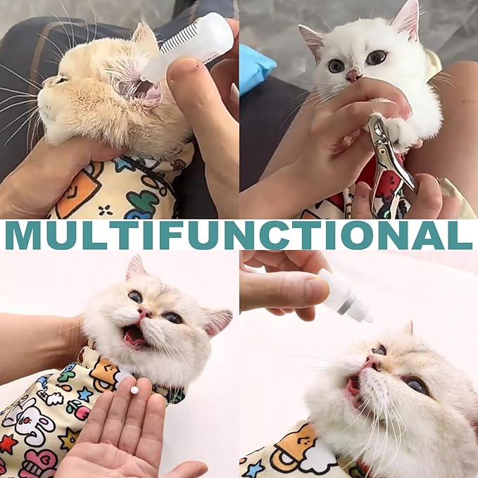 Cat Grooming Wrap, [XXL] Cat Restraint Wrap for Nail Clipping, Ear Cleaning, and Teeth Brushing, Self-Adherent, Anti-Bite, Anti-Scratch, Anti Scratch, Cow White