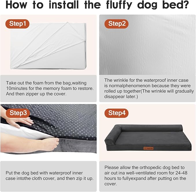 Chew Proof Dog Bed, 3" Memory Foam Dog Bed for Small and Medium Dogs, Removable and Washable Microsuede Cover, Waterproof Liner, Nonskid Bottom, 35x23 Inches M Dark Grey