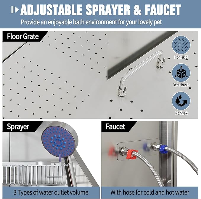 Dog Washing Station 38'' Stainless Steel Pet Grooming Tub for Large Dogs Over-Size Professional Dog Grooming Bathtub Station Wash Shower Sink Pet Grooming Bathtub Station