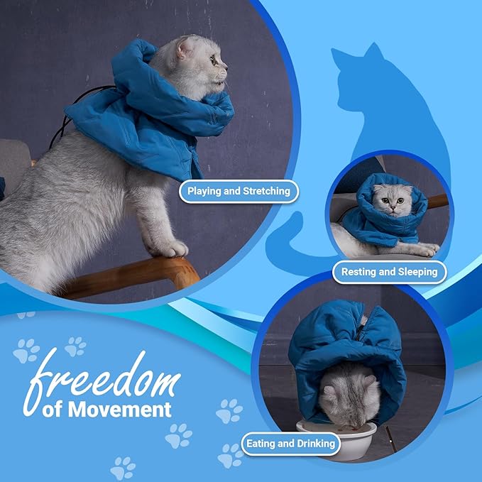 Cat Recovery Collar, Soft Adjustable Cone for Cats and Kittens, Lightweight Waterproof Elizabethan Collar for After-Surgery Care, Prevent Licking and Scratching, Neck Protector for Pets（Lake Blue,S）
