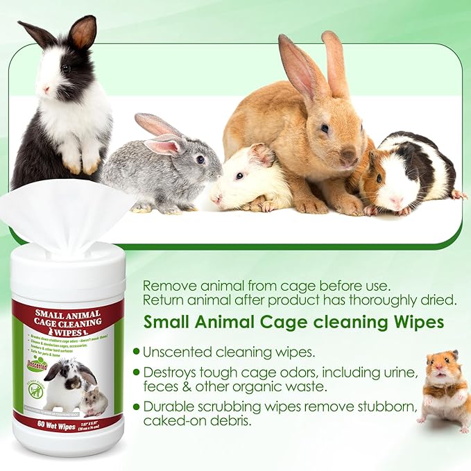 2 Pack Small Animal Cage Wipes 120 Count Small Animal Cage Clean up Wipes Removes Stubborn Caked-on Hamster Cage Cleaner for Pet Bunny Supplies Cleaning Deodorizing