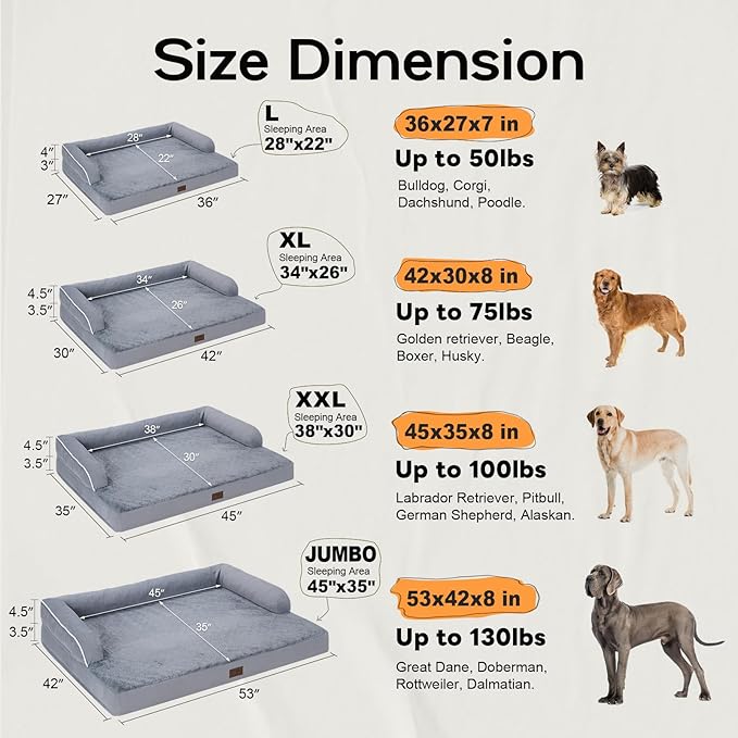 Extra Large Dog Bed Orthopedic Waterproof: Memory Foam Dog Bed for XL XLarge Extra Big Dogs - Couch Sofa - Washable with Removable Cover