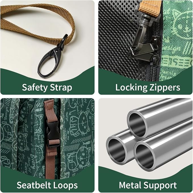 Extra Large Cat Carrier Soft Sided, Portable Small Dog Carrier for 2 Cats, 24"x16.5"x16" Car Travel Folding Comfortable Design, Green