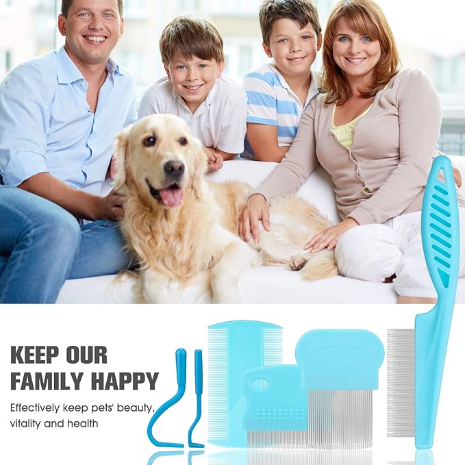 Cat & Dog Grooming Set - Fine Tooth Comb for Removing Dandruff Flakes & Hair (Blue)