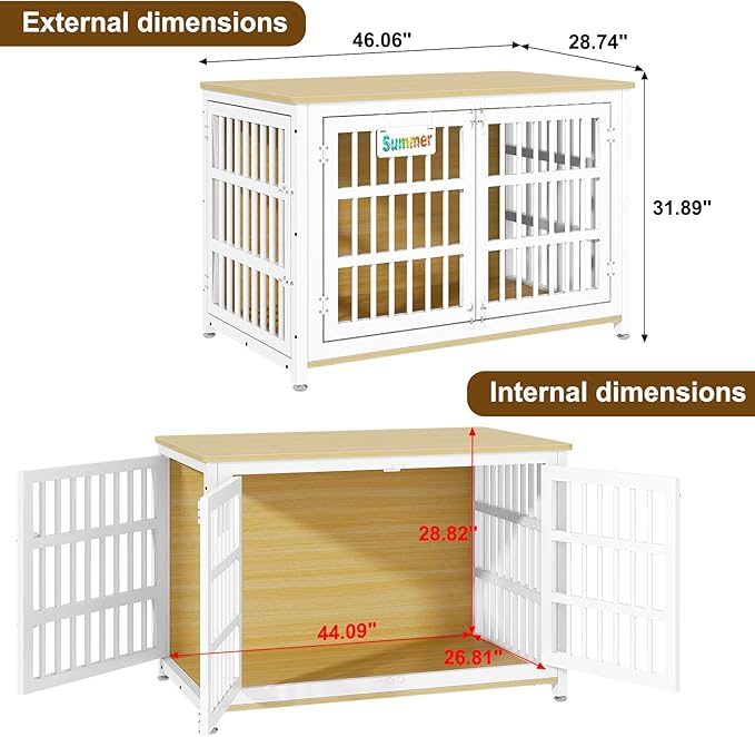 EasyCom Heavy Duty Dog Kennel Indoor with Name Tag, XXL Dog Crate Furniture for Large Dogs, Double-Doors Sturdy Dog Cage for Anxiety Dog, Decorate House as TV Stand, End Table, Bedside Table