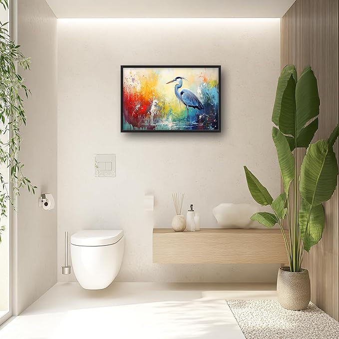 Extra Large Framed Abstract Heron Wall Art,Oversized Colorful Graffiti Heron Wall Decor Pictures for Living Room,Canvas Print Painting Modern Artwork Bedroom Office Bathroom Home Decor 36L x 24W