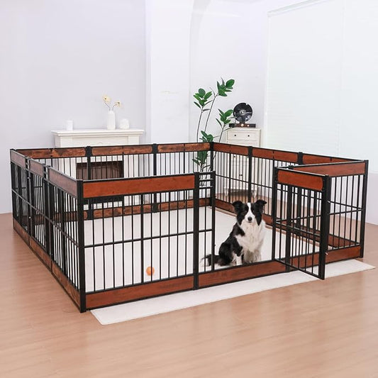 Dog Playpen, 35.4" Height Dog Pen Indoor, Heavy Duty, Safe and Sturdy, Furniture Style Puppy Pen (12 Panels (35.4" High), Mahogany)