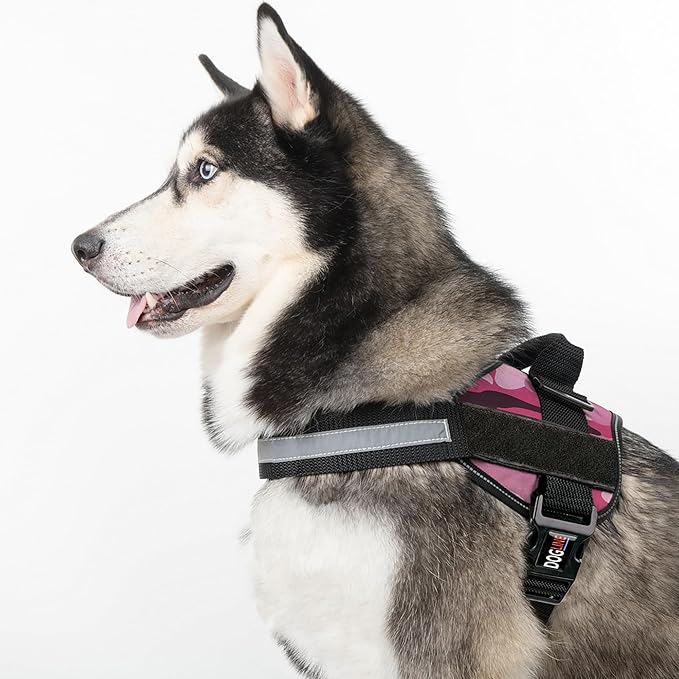 Dogline Dog Harness, Reflective No-Pull Adjustable Vest with Handle for Walking, Training, Breathable, No - Choke Harness for Small, Medium or Large Dogs Room for Patches Girth 33"-46" in Pink Camo