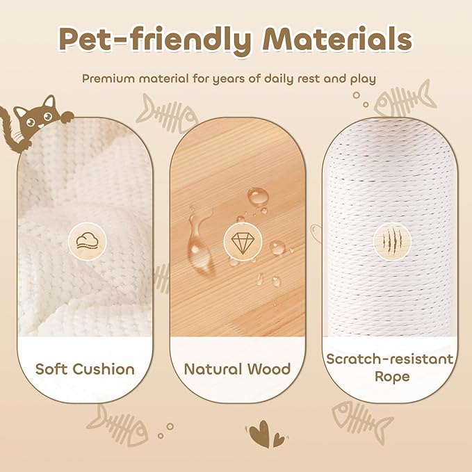 63'' Tall Modern Cat Tree for Indoor Cats, Luxury Cat Tree, Multi-Level Wood Climb Tower for Large Cat, Heavy Duty Kitty House with Transparent Bowl, Large Perches with Removable Cushion