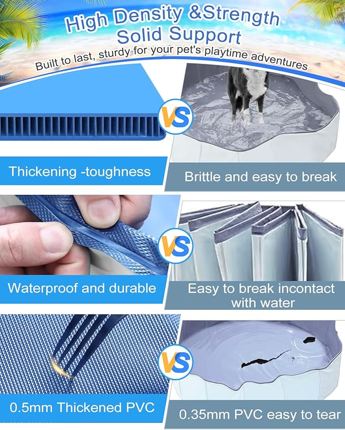 Dog Pool for Large Dogs, Foldable Plastic Pool for Dogs Slip-Resistant (XL - 79'' x 16'')
