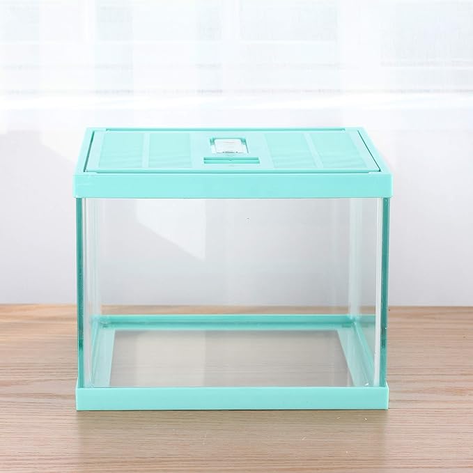 crapelles Reptile Terrarium Tank, Snail Jumping Spider Enclosure, Tarantula Insect Pet Box, Vivarium Tank for Hermit Crab Cricket Gecko Frog, Small Tortoise Habitat Cage (7.8x7.8x5.9 Inches) Green