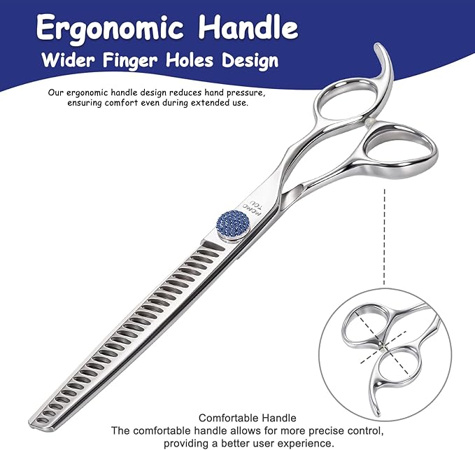 7.5'' Dog Grooming Scissors CNC 440C Blades Sharp and Durable Polished Chunker Dog Shears with Blue Diamond Adustable Screws Easy to Use for Groomer and Home User