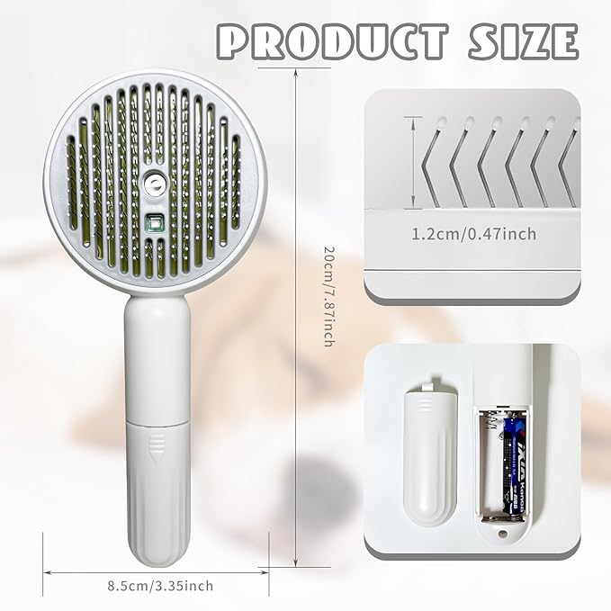 3-in-1 Steam Brush for Cats & Dogs – Hair Removal Comb with One-Click Release & Water Spray – Grooming Brush for Shedding, Long/Short Hair (white brushs-grey)