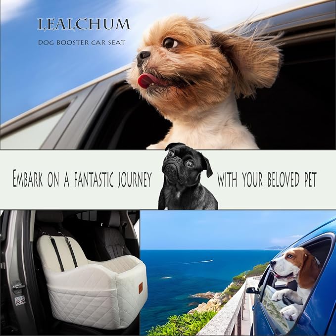 Dog Booster Car Seat,Ultra Soft Fabric & Filling Memory Foam,Elevated Cushion,3 Straps & Safety Belt Channel,Anti-Slip Base,Fully Detachable and Washable(Beige,Medium)