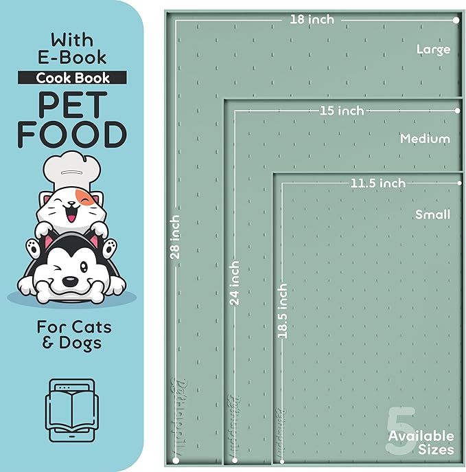 Dog Food Mat - 28x18 Raised Edges Dogs Mat for Food and Water Prevent Spill, Waterproof Cat Food Mats Protect Floors, Easy Clean Dog Bowl Mats for Food and Water, Silicone Pet Feeding Placemats