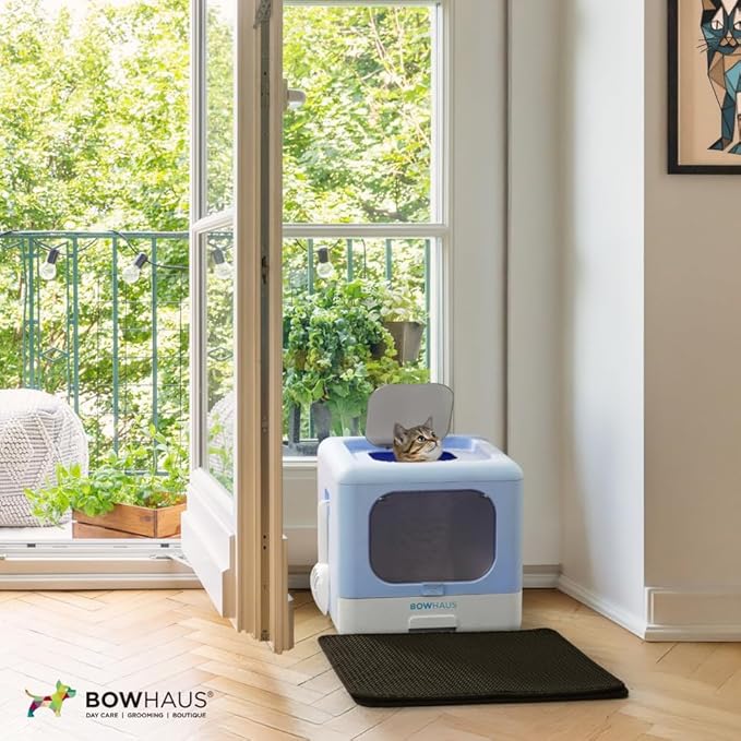 Foldable Cat Litter Box w/Lid, Scoop & Mat, Drawer Design Cat Toilet for Kitten, Two-Way Entry Kitty Litter Box, Odor Control & Easy to Clean, Dark Grey