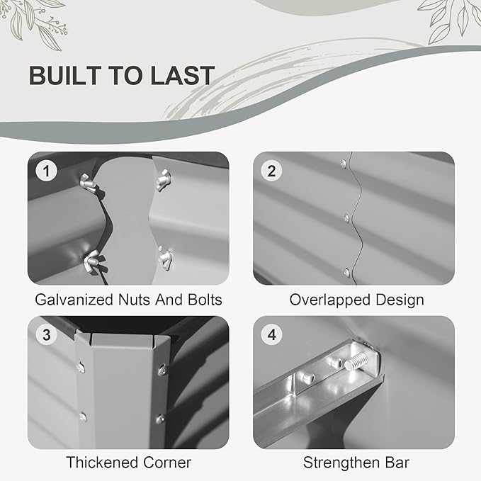 Domi Galvanized Raised Garden Bed, 6x3x1Ft Thickening Metal Planter Box for Vegetables Bottomless for Backyard Outdoor, 1" Deep w/ 128 Gallon Capacity - Silvery