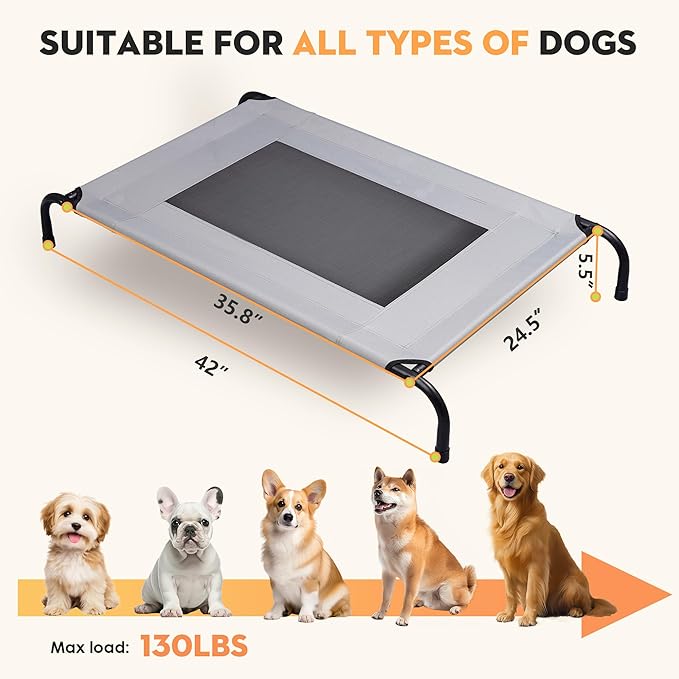 Elevated Dog Bed Raised Dog Bed Outdoor for Large Medium Size Dogs Place Bed Easy Clean Breathable, Comfortable,Rugged Durable Raised Pet Bed Up to 130 lbs,42in