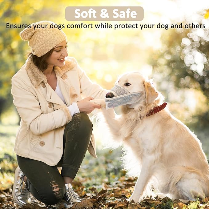 Crazy Felix Nylon Dog Muzzle for Small Medium Large Dogs, Air Mesh Breathable and Drinkable Pet Muzzle for Anti-Biting Anti-Barking Licking (L, Beige)