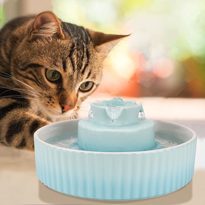 Ceramic Cat Water Fountain, 2.1L/71oz Cupcake Pet Fountain for Dog and Cat Indoor, 2 Ultra Quiet Pumps & 3 Carbon Filters