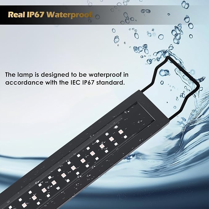 GLOWRIUM LED Aquarium Light with Remote, Full Spectrum Fish Tank Light with Auto Timer, IP67 Waterproof Freshwater Planted Tank Light, Dimmable RGB+W+Moon LEDs with High Performance (27W 36-41inch)