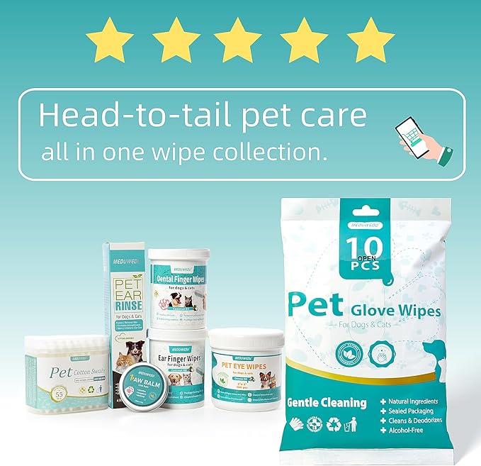 Dental Care Finger Wipes 60 Counts,Teeth Cleaning Finger Wipes for Dogs & Cats,Reduces Plaque & Supports Oral Freshness, Small Animal Stain Removers, Coconut Scent