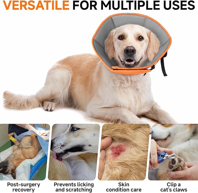 Dog Cone Collar XL, Soft Cones for Large Medium Small Dogs,Adjustable Dog Cone Alternative to Stop Licking, Comfy Elizabethan Collar for After Surgery Wound Healing & Hot Spots Orange