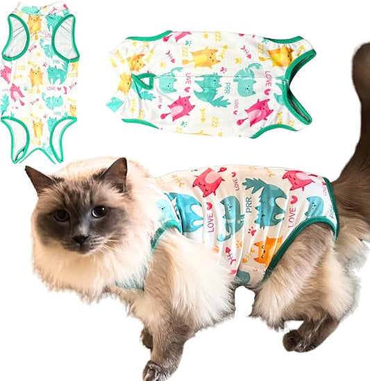 Cat Recovery Suit Surgical Onesie for Post Surgery (Neuter/Spay), Wounds and Skin infections for Male or Female Cats. Comfortable, Safe, (no Loose Cords) Cone Alternative. (Large)