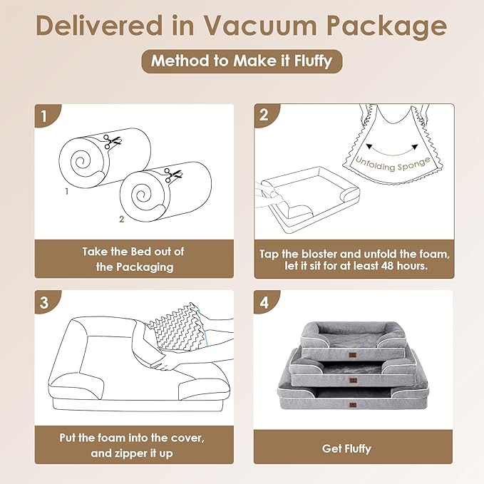 EHEYCIGA Orthopedic Dog Beds for Extra Large Dogs 44x32Inch, Waterproof Memory Foam XL Pet Bed with Sides, Non-Slip and Egg-Crate Foam Big Dog Couch Bed with Washable Removable Cover, Grey