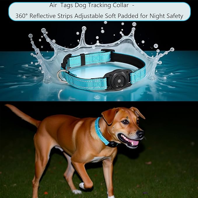 Air -Tag Dog Collar Waterproof Dog Air Tracker Chip for Apple Find My (iOS only) Reflective Strip Real Time Anti-Loss Tags Ultra-Durable GPS Pet Tracking Collar, Sky Blue M (12.4''-17.3'')