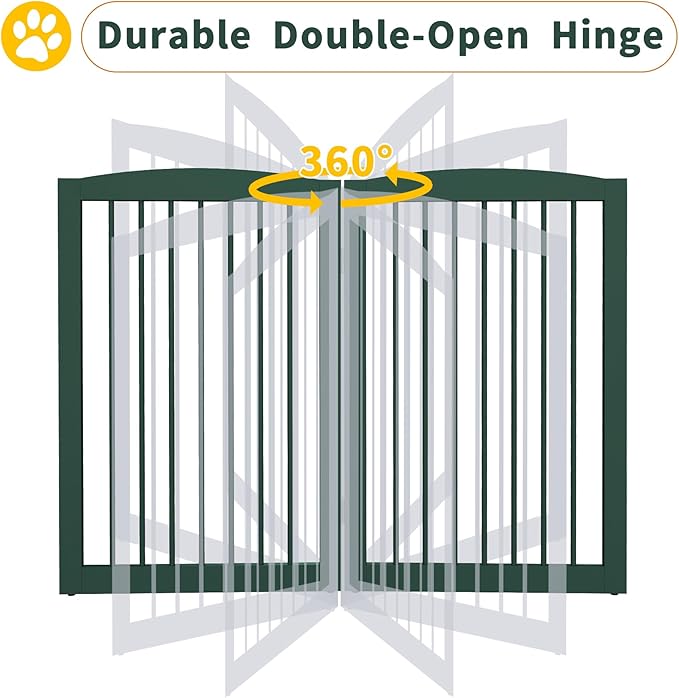 Freestanding Pet Gate for Dogs, Foldable Wooden Dog Gate for House, Extra Wide Indoor Pet Barrier for Stair, Doorway, Hall, Support Feet Included, 120 Inch Wide, 6 Panels 24",Green