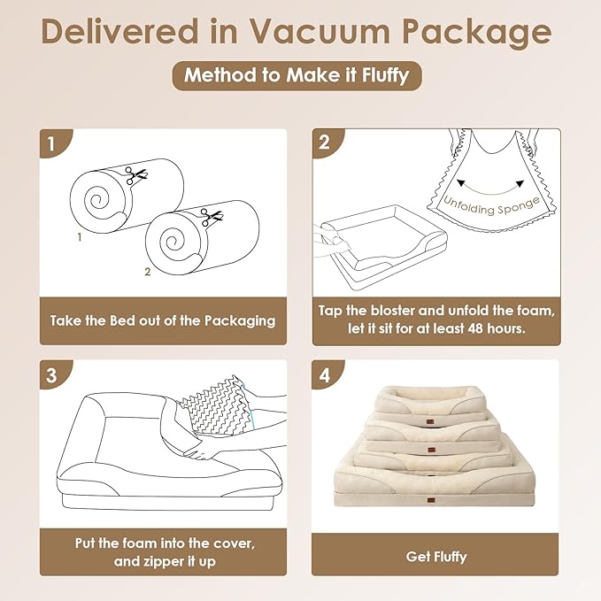 EHEYCIGA Memory Foam Dog Bed for Medium Size, Orthopedic Dog Sofa with Sides and Waterproof Liner, Washable Bolster Pet Bed Couch with Removable Cover, 30x20x6.5 Inch, Beige