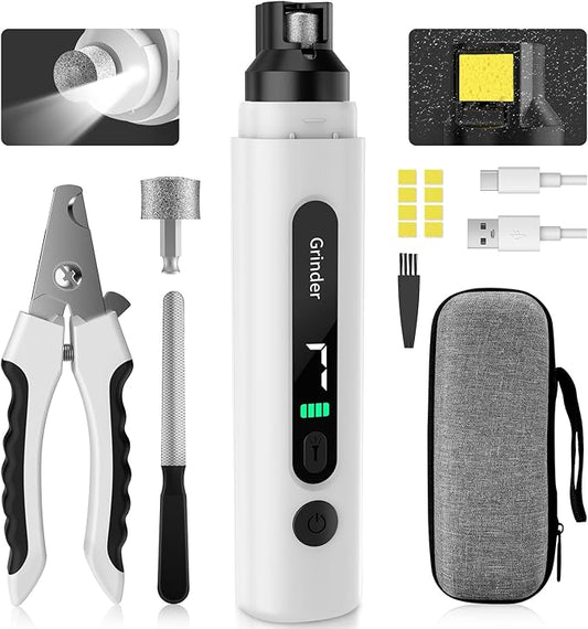 Dog Nail Grinder, 7-Speed Quiet Electric Dog Nail Trimmers, Dog Nail Clippers with Sponge Dust Collection & File for Small Medium Large Dogs, Rechargeable Pet Paw Grooming Supplies Kit