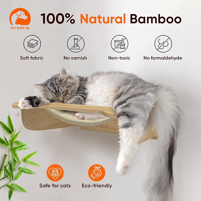 Cat Wall Furniture Set - Bamboo Shelves, Ladders, Cat House, Hammock & More - Space-Saving, Easy Installation, Up to 60lbs