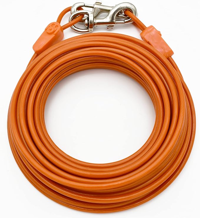 60FT Tie-Out Cables for Dogs - Strong, Safe, and Durable Dog Tie-Outs for Every Breed up to 250 Pounds - Weather and Wear Resistant Galvanized Aircraft Cable for Outside Use