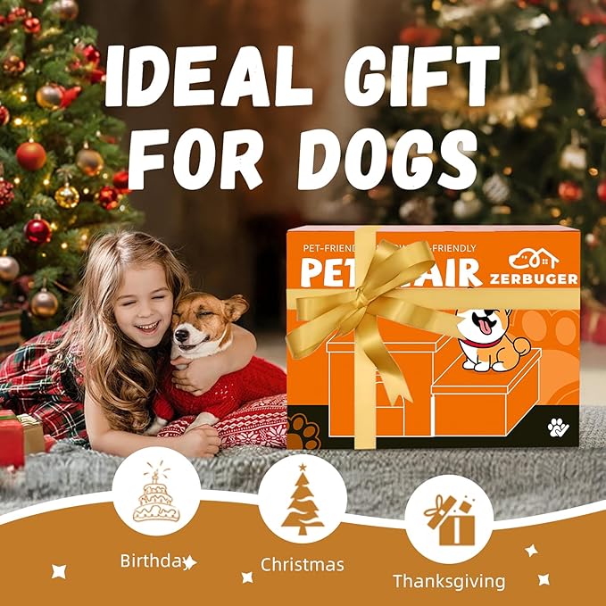 Dog Stairs 15" H, 2-Step Wider Dog Steps for Small/Medium/Large Old Dogs Cats, Folding Sturdy Storage Pet Stairs Climbing Bed Couch, Dog Ramp for Car Hold Up to 150 lbs(Gray, with Condo)