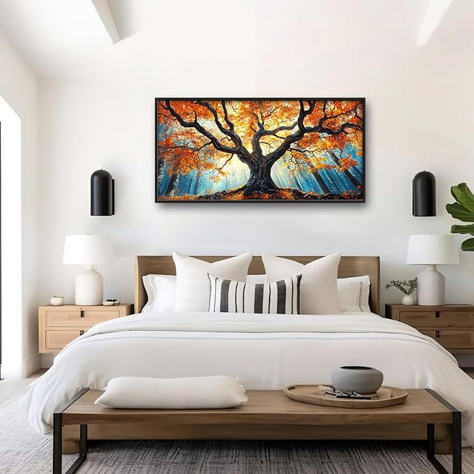 Extra Large Tree of Life Framed Wall Art for Living Room,Fall Autumn Forest Sunrise Landscape Pictures Wall Decor,Nature Canvas Print Painting Modern Artwork Bedroom Office Bathroom 60L" x 30W"