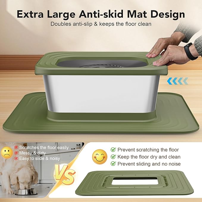 Decflow 10L Stainless Steel Dog Water Bowl, No Spill Anti-Splash Dog Bowls with XXL Silicone Mat, Spill-Proof Slow Feeder for Messy Drinkers, Heavy Duty Pet Bowls for Indoor/Outdoor Use