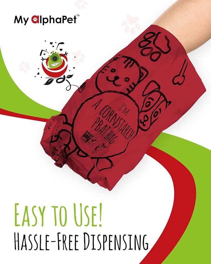 Compostable Dog Poop Bags, Cornstarch Eco-Friendly, HOME COMPOST NF T 51-800, 240 Count, Large Size Bag 9x13 Inches, 16 Unscented Refill Rolls, Leak-proof, Plantbased, GM-Free Corn (Red)