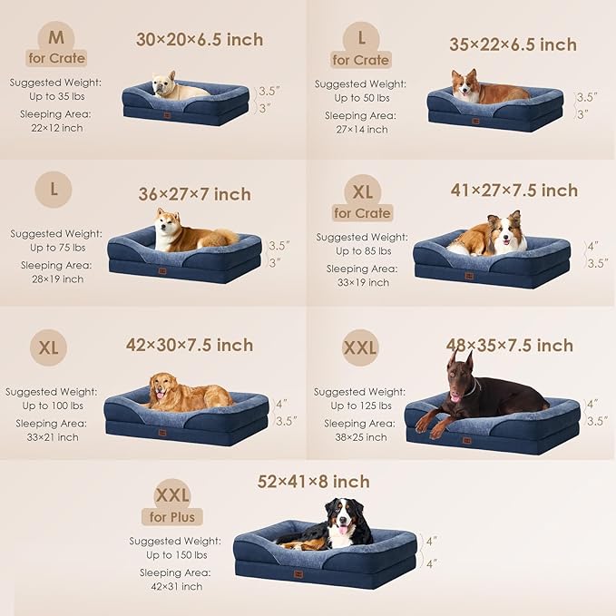 EHEYCIGA Memory Foam Dog Bed for Medium Size, Orthopedic Dog Sofa with Sides and Waterproof Liner, Washable Bolster Pet Couch with Removable Cover, 35x22x6.5 Inch, Navy