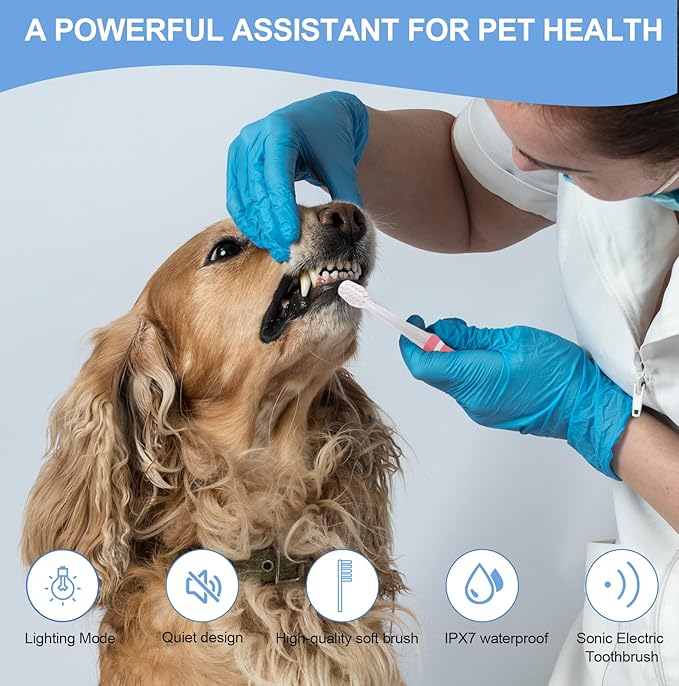 Dog/Cat Electric Toothbrush, Pet Electric Toothbrush with Searchlight/Soft Bristles, Suitable for Small Dogs and Cats