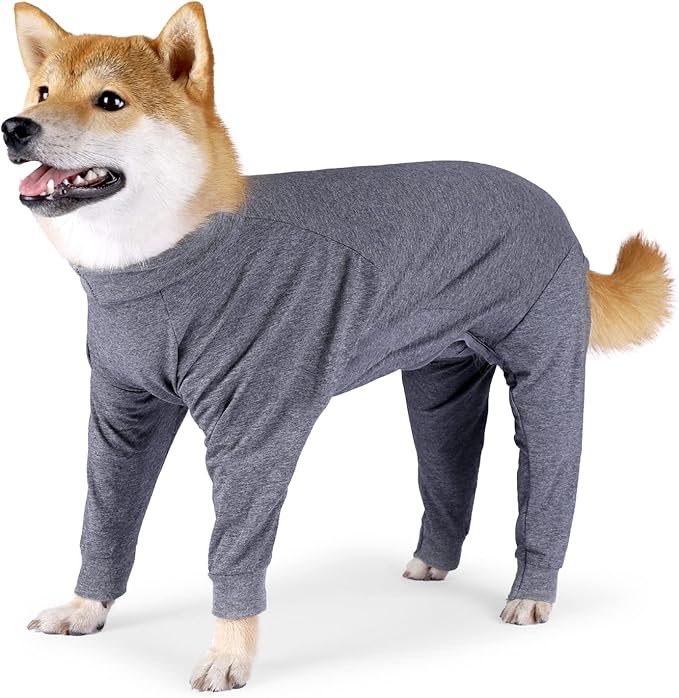 Dog Recovery Suit, Abdominal Wound After Surgery Wear, Prevent Licking Wounds, E-Collar & Cone Alternatives, Long Sleeve Postoperative Shirts Dog Bodysuit Prevent Shedding(Small, Grey)