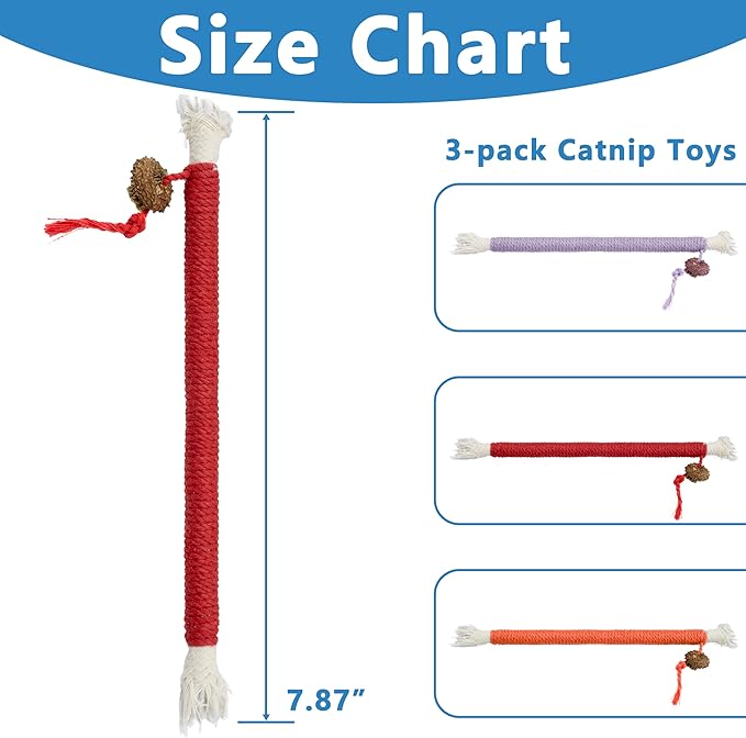 3pcs Safe Cat Rope Toy,Teeth Clean Toy for Cat, Cat Chew Toys for Indoor Cat,Kitten Interactive Toys