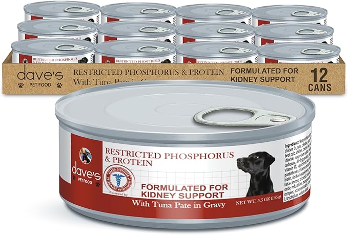 Dave's Pet Food Kidney Care Dog Food (Tuna Pate), New Recipe! Wet Renal Dog Food, Low Phosphorus, Renal Kidney Support, Vet Formulated, 5.5 oz, (12 Pack)