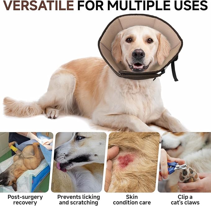 Dog Cone Collar S, Soft Cones for Large Medium Small Dogs,Adjustable Dog Cone Alternative to Stop Licking, Comfy Elizabethan Collar for After Surgery Wound Healing & Hot Spots Brown
