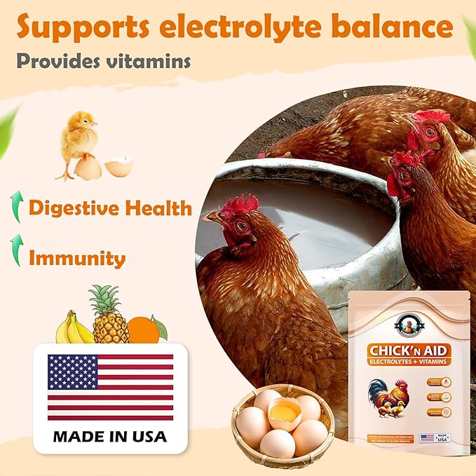 Chick’n Aid, 8 oz Essential Chicken Supplement, Ideal for Hydration, Immunity, Digestive Health. Enhanced with Poultry Vitamins, Electrolytes, and Probiotics, for Chickens, Ducks, Turkeys