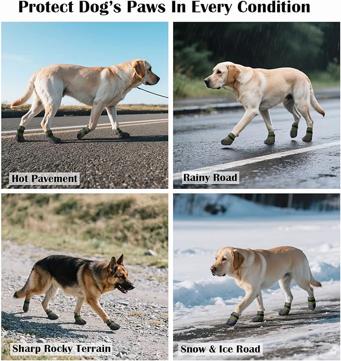 Dog Shoes Lightweight Dog Boots-Breathable Knitted Paw Protector with Adjustable Strap for Hot Pavement, Rain Walking, Hardwood Floors Anti Slip Reduce Noise, Prevent Licking Paws(Green,M)