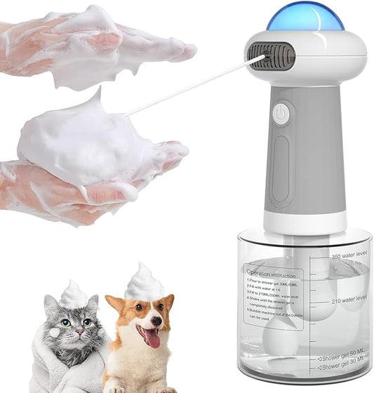 Dog Shampoo Dispenser, UFO Dog Shampoo Sprayer Electric Foaming Shampoo Dispenser for Dog and Cat Washing, for Bathtub, Kitchen Sink, Bathroom Cleaning, Grey