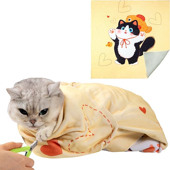 Cat Grooming Wrap,Anti-Escape Cat Wrap for Grooming,Self-Adherent Soft Cat Blanket to Wrap,Clip Nails, Anti-Bite, Anti-Scratch,Cat Calming Wrap,Cat Burrito Wrap,Swaddle Wrap Pet Tool