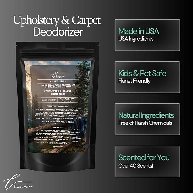 Cabin Vibes Carpet Freshener Powder: Powerful Odor Eliminator for Home, Upholstery Deodorizer, Carpet Deodorizer, Pet Urine, Cat Litter Box - Autumn Woods Fragrance